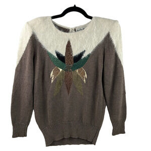 lara ferrante Women's Vintage  Rabbit Fur & Leather Sweater